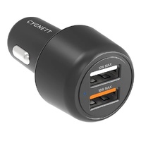 Cygnett CarPower 30W Dual Port Car Charger - Black (CY3680CYCCH), Dual Charging (2x USB-A), 18W (QC 3.0) Fast Charging, 3.6x Faster than Standard 5W
