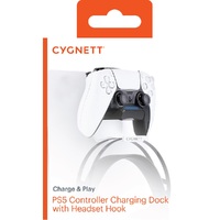 Cygnett Charge  Play PS5 Dual Sense Charging Dock  Headset Hook - Extendable Headphone Hook, Charge in just 2 hours,Wall mount option (kit) included