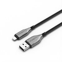 Cygnett Armoured Braided Lightning to USB-A (2.0) (1M) Cable - Black (CY4658PCCAL), 2.5A 12W, 480Mbps, Turbo Charge, Apple iPhone, 5 Years Warranty