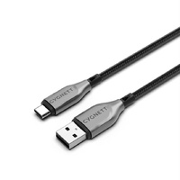 Cygnett Armoured Braided USB-C to USB-A (2.0) Cable (2M) - Black (CY4683PCUSA), 3A 60W, 480Mbps, Turbo Charge, Best for Laptop, 5 Years Warranty