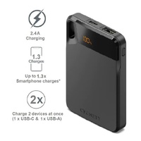 Cygnett ChargeUp Boost 5K mAh Power Bank - Black (CY4743PBCHE), Dual Ports (1x USB-C 12W, 1x USB-A 12W), 15cm USB-A to USB-C Cable, 2 Years Warranty