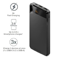 Cygnett ChargeUp Boost 4th Gen 10K mAh Power Bank-Black(CY4747PBCHE)Triple Port(Dual USB-A 15W1xUSB-C 15W),15cm USB-C Cable,15W Max,2 Years Warranty