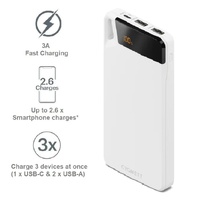 Cygnett ChargeUp Boost 4th Gen 10K mAh Power Bank-White(CY4748PBCHE)Triple Port(Dual USB-A 15W1xUSB-C 15W),15cm USB-C Cable,15W Max,2 Years Warranty