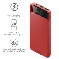 Cygnett ChargeUp Boost 4th Gen 10K mAh Power Bank -Red(CY4749PBCHE)Triple Port(Dual USB-A 15W  1xUSB-C 15W),15cm USB-C Cable,15W Max,2 Years Warranty