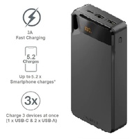 Cygnett ChargeUp Boost 4th Gen 20K mAh Power Bank- Black(CY4751PBCHE)Triple Port(Dual USB-A 15W1xUSB-C 15W),15cm USB-C Cable,15W Max,2 Years Warranty