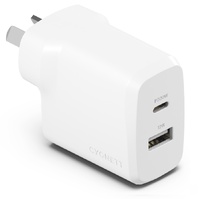 Cygnett PowerPlus 32W Dual Port (20W USB-C  12W USB-A) PD Fast Wall Charger-White(CY4772PDWCH),Palm-Size,Portable,Charge 2x Devices,2 Years Warranty