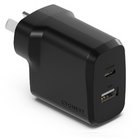 Cygnett PowerPlus 32W Dual Port (20W USB-C  12W USB-A) PD Fast Wall Charger-Black(CY4773PDWCH),Palm-Size,Portable,Charge 2x Devices,2 Years Warranty