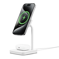 Cygnett ChargeBase Qi2 2-in-1 Magnetic 15W Wireless Charger - White (CY5068BUNCP),1.2M USB-C Cable,25W Wall Charger,80 degree Swivel Head,2 Years Warr