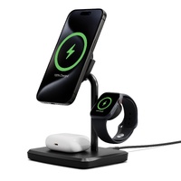 Cygnett ChargeBase Qi2 3-in-1 Magnetic 15W Wireless Charger-Black(CY5069BUNCP),1.2M USB-C Cable,5W Watch Charger, 180 degree Swivel Head,2 Years Warra