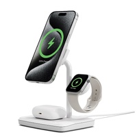 Cygnett ChargeBase Qi2 3-in-1 Magnetic 15W Wireless Charger-White(CY5070BUNCP),1.2M USB-C Cable,5W Watch Charger, 180 degree Swivel Head,2 Years Warra