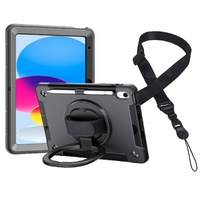 Cygnett GripStand Apple iPad (10.9 ft) (10th Gen) Case -Black,Built-in Screen Protector,360 degree Rotating Stand,Shoulder Strap,Pen Holder,2 Years Wa