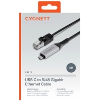 Cygnett Unite USB-C (USB 3.2) To Ethernet Cable Gigabit (CAT 6) ( 5m) - Black(CY5506PCCCE), Works with MacBook Windows PC Laptops, 2 Years Warranty