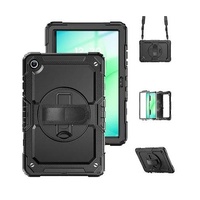 USP Rugged Samsung Galaxy A11 Tab A9 (8.7 ft) Case Black - Built-in-Kickstand, Adjustable Hand Strap, Shoulder Strap, DropProof, ShockProof