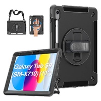 USP Rugged Samsung Galaxy Tab S10 FE  (13.1 ft) Case Black -  Built-in-Kickstand, Adjustable Hand Strap, Pen Holder, DropProof, ShockProof