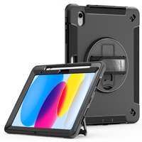 Generic Rugged Samsung Galaxy Tab S6 Lite (10.4') Case Black - Built-in-Kickstand, Adjustable Hand Strap, Shoulder Strap, Pen Holder, DropProof