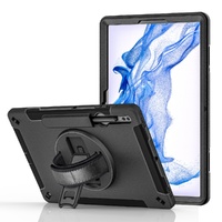 Pisen Rugged Samsung Galaxy Tab S8+ / Tab S7+ / Tab S7 FE (12.4') (SM-X706/X700/ T736/T733) Case Black-Adjustable Hand Strap,Shoulder Strap,Pen Holder
