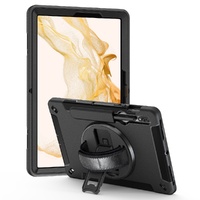 Pisen Rugged Samsung Galaxy Tab S8   Tab S7 (11 inch) Case Black - Built-in-KickstandAdjustable Hand StrapShoulder StrapPen HolderDropProofShockProof