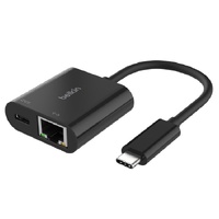 Belkin USB-C to Ethernet  Charge Adapter - Black(INC019BTBK), USB-C Power Delivery up to 100W, Ethernet connection supporting 10 100 1000 Mbps
