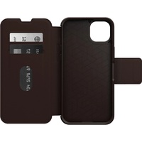 OtterBox Strada Apple iPhone 14 Plus Case Brown - (77-88554) DROP 3X Military Standard Leather Folio Cover Card Holder Raised Edges Soft Touch