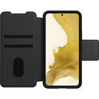 OtterBox Samsung Galaxy S22 5G Strada Series Case - Shadow Black (77-86485), Military standard (MIL-STD-810G 516.6), Leather folio covers screen