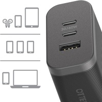 OtterBox 72W Triple Port Premium Pro Fast GaN PD Wall Charger - Black (78-81038) 1x USB-A (12W) 2x USB-C 30W (60W Shared) PPS Travel-Ready Laptop