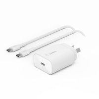 Belkin BoostCharge 25W USB-C Cubic Wall Charger  USB-C to USB-C Cable (1M) - White (WCA012au1MWH-B6), MFI-Certified, CEW $2500, 2 Years Warranty
