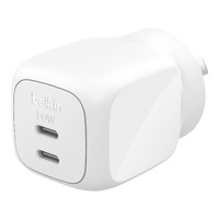 Belkin BoostCharge Pro 50W Dual USB-C GaN Wall Charger - White (WCH019AUWH), Laptop Fast Charger, Lightweight  Portable, 2 Years Warranty