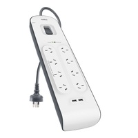 Belkin BSV804 8-Outlet 2-Meter Surge Protection Strip with two 2.4 amp USB charging ports Complete Three-line AC protection CEW $500002YR
