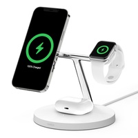 Belkin BoostCharge Pro 3-in-1 Wireless Charger with MagSafe 15W - White(WIZ009auWH),Multi-Device Fast Charger,Charge in any orientation,AC Adapter