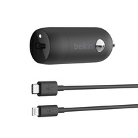 Belkin BOOST UP 20W USB-C PD Car Charger + Lightning to USB-C Cable (1.2M) - Black(CCA003bt04BK),MFi-certified,Small but mighty,Support fast charging