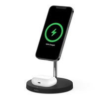 Belkin BOOST CHARGE PRO 2-in-1 Wireless Charger Stand with MagSafe 15W - Black(WIZ010auBK),Compatible with Official MagSafe Cases,Seamless charging
