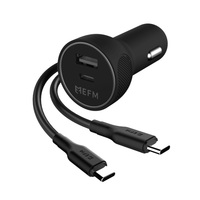 EFM 57W Dual Port Car Charger with Type-C to Type-C Cable- Black (EFPC57U932BLA), fast car charger to charger PD enabled devices,USB-C port USB-A port