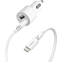 OtterBox Dual Port (24W) Car Charger with Lightning to USB-A Cable (1M) - White (78-52698), Compact design,Safe & Smart Charging, Durable