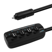 mbeat 4 Ports USB Rapid Car Charger - 40W Rapid Smart Charger Individual ON OFF switches 90cm Extension Cable Design