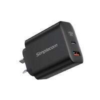 Simplecom CU265 Dual Port PD 65W GaN Fast Wall Charger USB-C  USB-A for Phone Laptop