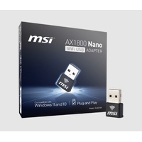 MSI GUAX18N AX1800 WiFi USB Adapter, 2.4GHz   5GHz, 2x Dual Antennas, USB 2.0, Windows 10   11