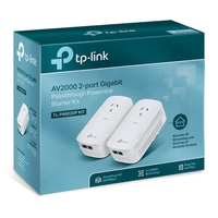 TP-Link TL-PA9020P KIT AV2000 2-Port Gigabit Passthrough Powerline Starter Kit HomePlug AV2 Up To 2000Mbps 2X2 MIMO With Beamforming Plug and Play