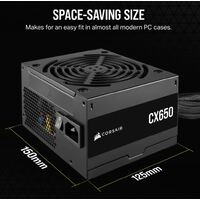 Corsair 650W CX Series 80 PLUS Bronze Certified Up to 88pct Efficiency  Compact 125mm design easy fit and airflow ATX PSU 2024