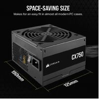 Corsair 750W CX Series 80 PLUS Bronze Certified Up to 88pct Efficiency  Compact 125mm design easy fit and airflow ATX PSU 2024