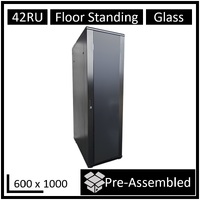 LDR Assembled 42U Server Rack Cabinet (600mm x 1000mm) Glass Door 1x 8-Port PDU 1x 4-Way Fan 2x Fixed Shelves - Black Metal Construction