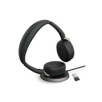 Jabra Evolve2 65 Flex MS Stereo Bluetooth Headset Link380a USB-A Dongle  Wireless Charging Stand Included Foldable Design 2Yr Warranty
