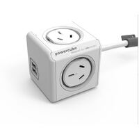 ALLOCACOC POWERCUBE Extended USB 4xOutlets+2 USB, 1.5M WITH SURGE in White New