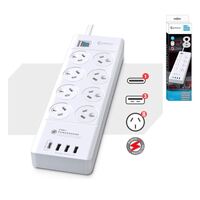 Sansai 8 Outlet 3USB-A  1USB-C Powerboard Master On Off switch Surge and overload protected 1M 20W 220-240V 10A IV Retail box