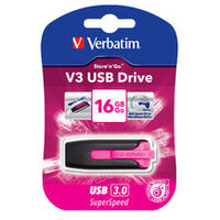 Verbatim 16GB V3 USB3.0 Pink Store inchn inchGo V3 Rectractable USB Storage Drive Memory Stick