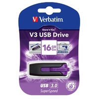 Verbatim 16GB V3 USB3.0 Violet Store inchn inchGo V3 Rectractable USB Storage Drive Memory Stick